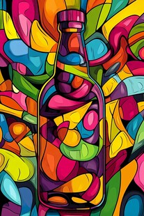 彩色抽象风格的玻璃瓶艺术