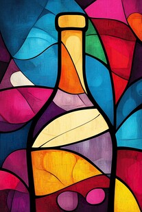 彩色玻璃风的艺术酒瓶