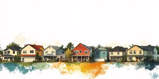 水彩绘成的多彩房屋风景