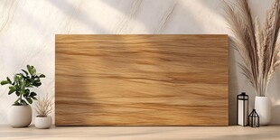 简约木质板与绿植装饰场景