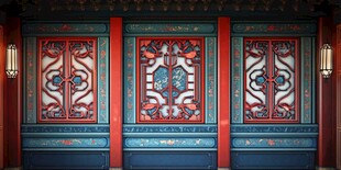 中式古典雕花门窗景观