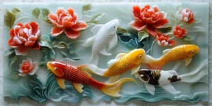 玉雕锦鲤戏牡丹图