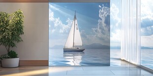 室内海景墙绘 帆船景致