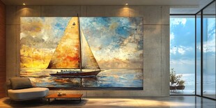 客厅中的帆船艺术壁画