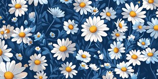 蓝色背景小雏菊花卉图案