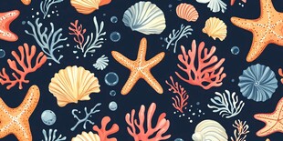 海洋生物贝壳珊瑚无缝图案