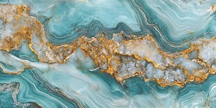 蓝绿金相间的瑰丽大理石纹理