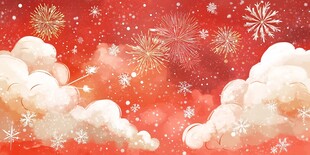 红色云端烟花雪花梦幻景