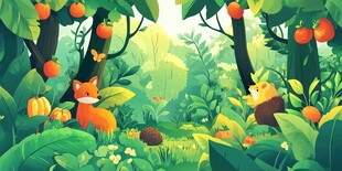 森林中的动物与丰收果实