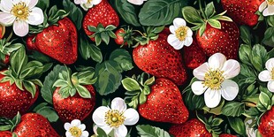 草莓花卉无缝图案背景