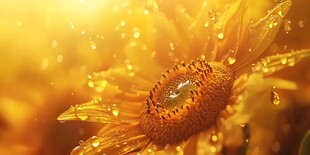 阳光下带露珠的灿烂向日葵