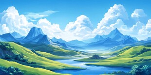 梦幻山川河谷风景画卷