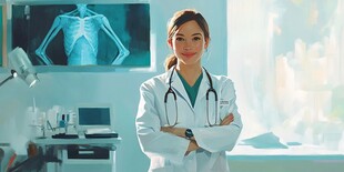 女医生在医疗工作室自信而立