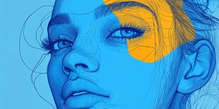 梦幻蓝黄拼接风女性肖像