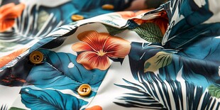 热带花卉印花衬衫细节