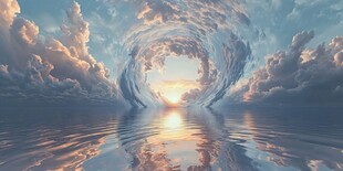 梦幻云海中的海上日出奇景