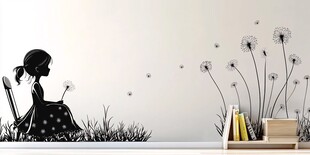 女孩吹蒲公英墙贴装饰图