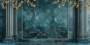 墨绿大理石配金色柱饰背景
