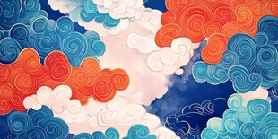 梦幻绚丽中式卷云图案