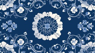 蓝白花卉复古风花纹图案