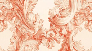 复古粉橘色巴洛克花纹图案