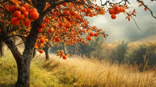秋日柿树 田园诗意美景