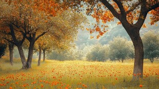 秋日林间花海梦幻美景