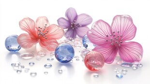 梦幻琉璃花朵与晶莹珠饰