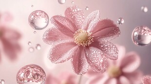 梦幻粉花与晶莹泡泡