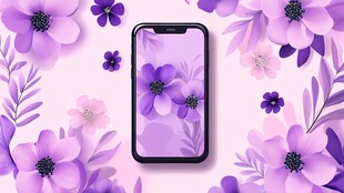 紫色花卉环绕的时尚手机