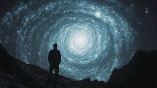 人立山间仰望璀璨星河