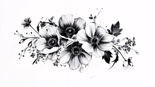 黑白花卉手绘装饰图案