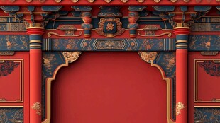 中式古典红墙雕花建筑