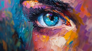 多彩油画风下的迷人眼眸