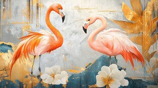 双火烈鸟 优雅邂逅花卉间