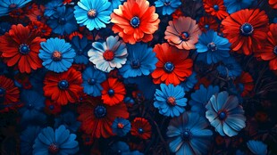 绚丽多彩的红蓝花卉世界