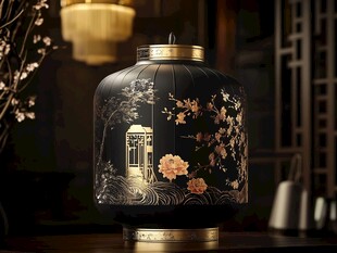 中式典雅黑金花纹灯笼