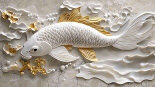金尾白鲤浮雕装饰艺术
