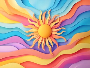 多彩波浪中的闪耀太阳