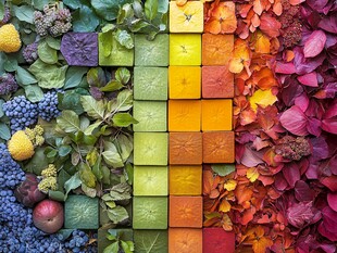 多彩植物拼贴展现自然魅力