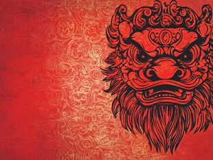 中国风红色醒狮图案背景