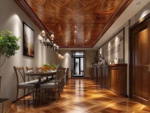 奢华木质风餐厅走廊设计