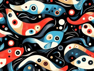 彩色灵动鱼群无缝图案