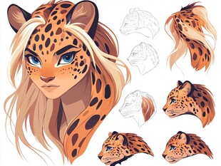 豹女角色设计多视角展示