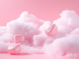 粉色云朵上的棉花糖诱惑