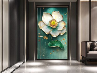 中式玄关精美荷花艺术壁画