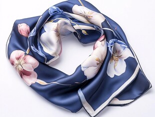 蓝底花卉图案时尚丝巾
