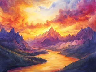 壮丽山河的绚烂黄昏