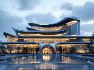 现代流线型艺术风格建筑