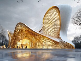 金色梦幻曲线造型现代建筑